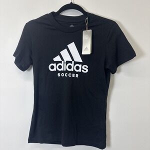 Adidas Football Soccer T-Shirt Womens Black Crewneck Short Sleeve Tee NEW Sz XS